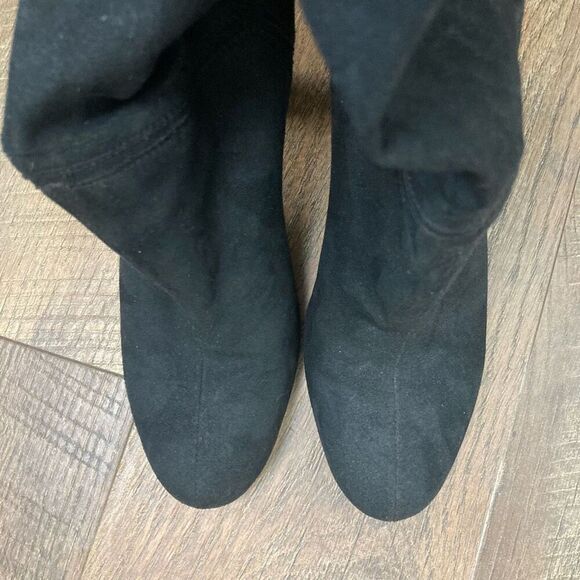 Stella McCartney Suede Knee-High Slip On Boots Black Round Toe Block Heels EU 36 - Picture 4 of 9